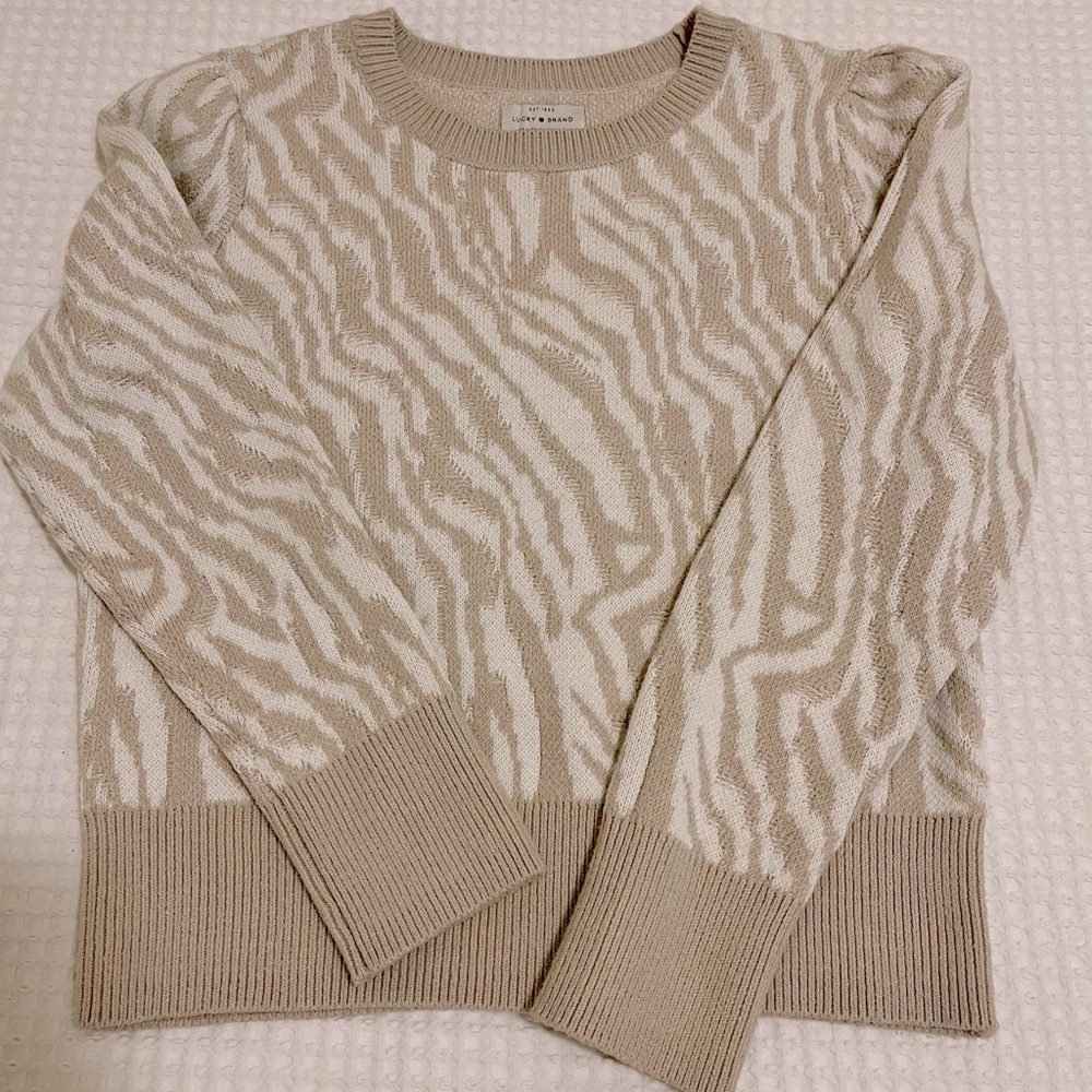 Lucky Brand Tan Zebra Print Puff Shoulder Sweater